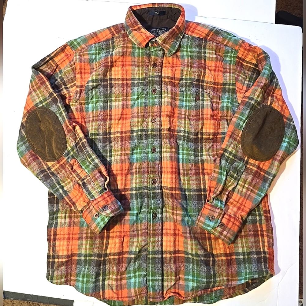 Pendleton Elbow Patch Plaid Trail 100% Wool Flann… - image 1